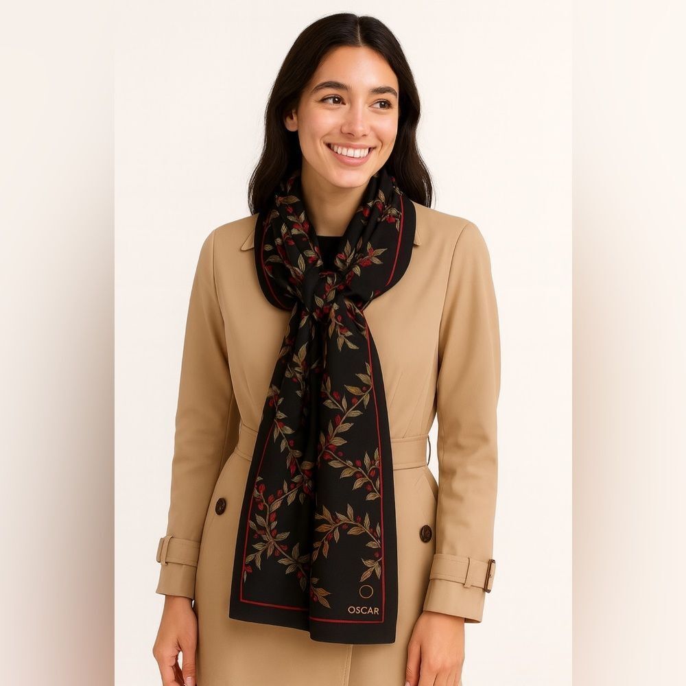 Oscar Elegant Black and Red Floral Scarf